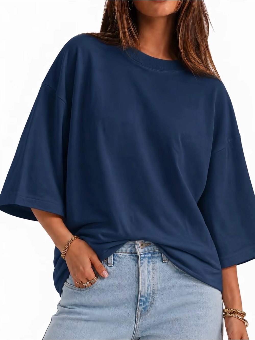 Flowyair New Navy Womens Perfect Oversized Tee S Casual Cotton Comfy Shirt Small